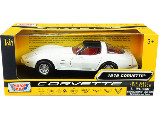 1979 Chevrolet Corvette C3 White with Black Top and Red Interior "History of Corvette" Series 1/24 Diecast Model Car