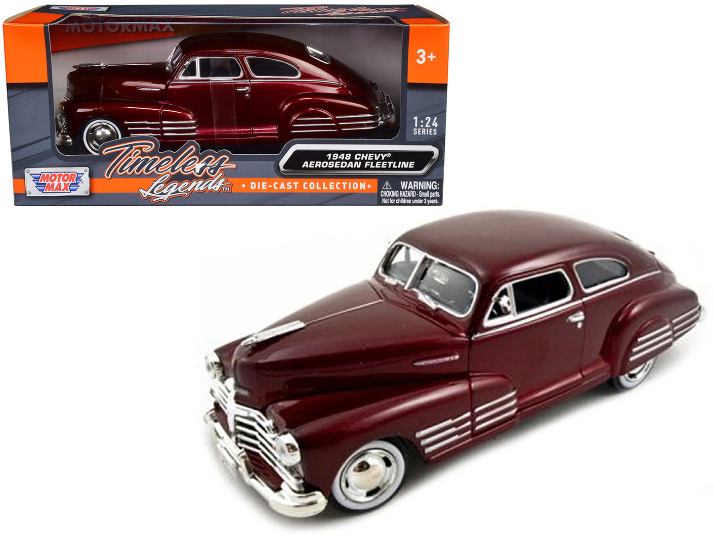 1948 Chevrolet Aerosedan Fleetline Dark Red Metallic 1/24 Diecast Model Car