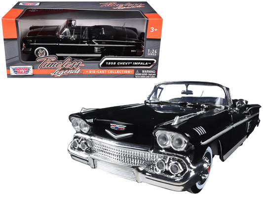 1958 Chevrolet Impala Convertible Black 1/24 Diecast Model Car