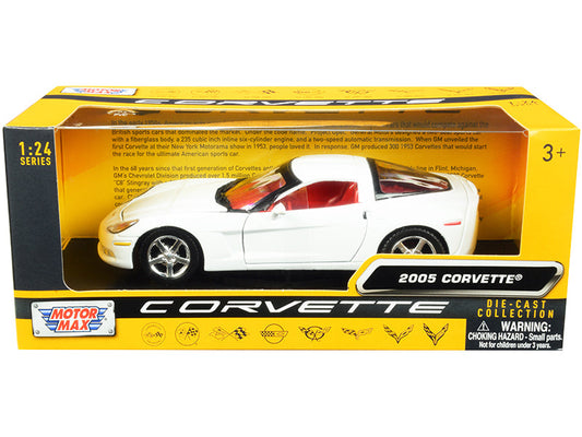 2005 Chevrolet Corvette C6 White with Red Interior "History of Corvette" Series 1/24 Diecast Model Car