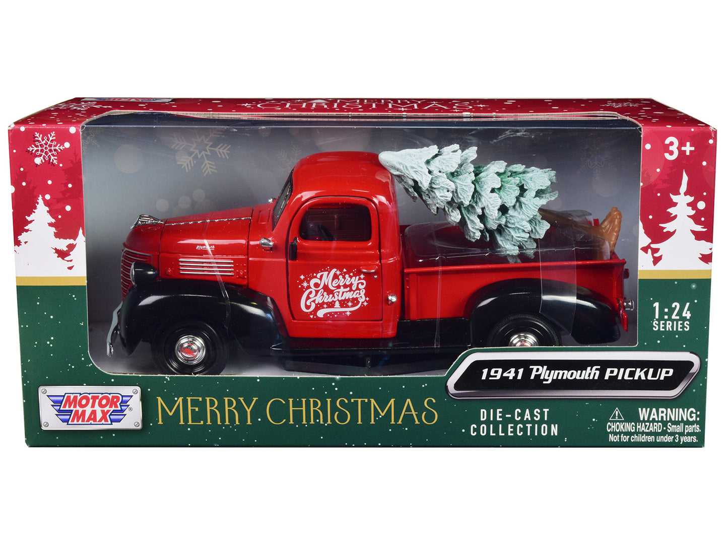 1941 Plymouth Pickup Truck Red and Black "Merry Christmas" with Tree Accessory 1/24 Diecast Model Car