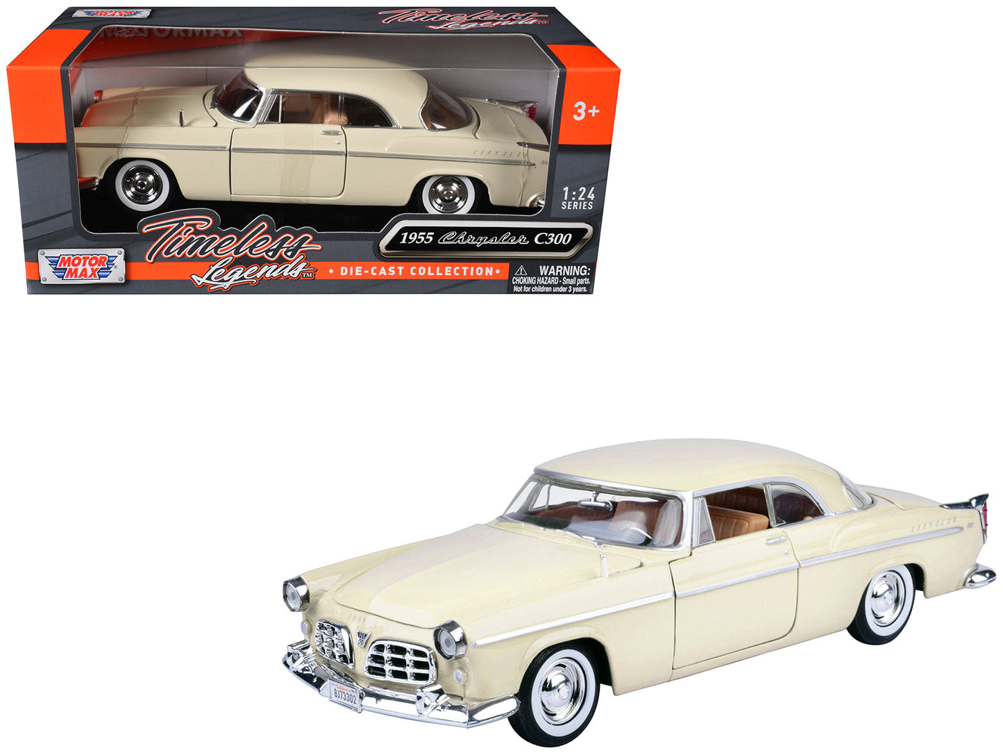 1955 Chrysler C300 Cream "Timeless Legends" Series 1/24 Diecast Model Car