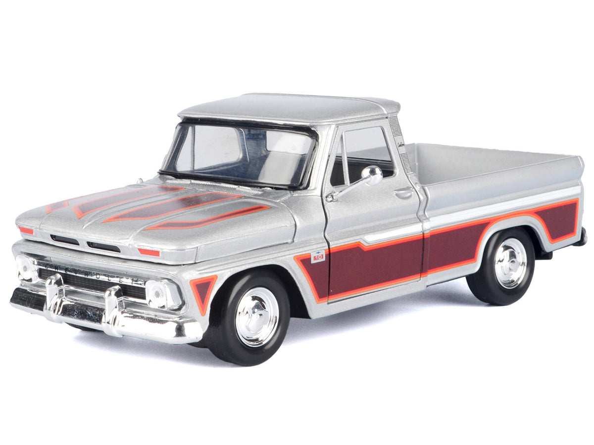 1966 Chevrolet C10 Fleetside Pickup Truck Silver Metallic with Brown Sides "American Classics" Series 1/24 Diecast Model Car