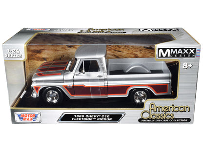 1966 Chevrolet C10 Fleetside Pickup Truck Silver Metallic with Brown Sides "American Classics" Series 1/24 Diecast Model Car