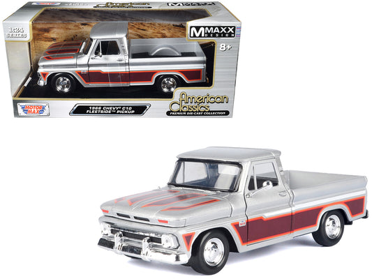 1966 Chevrolet C10 Fleetside Pickup Truck Silver Metallic with Brown Sides "American Classics" Series 1/24 Diecast Model Car