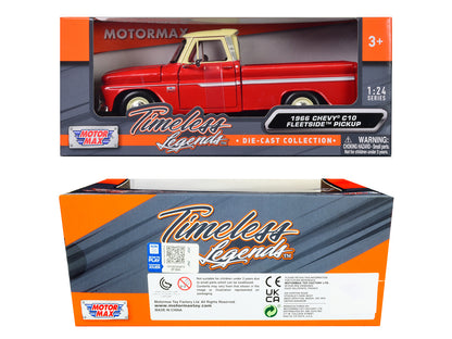 1966 Chevrolet C10 Fleetside Pickup Truck Red with Cream Top "American Classics" 1/24 Diecast Model Car