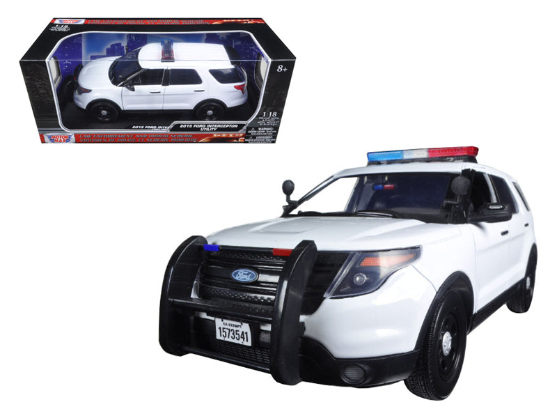 2015 Ford PI Utility Interceptor Police Car with Light Bar Plain White 1/18 Diecast Model Car