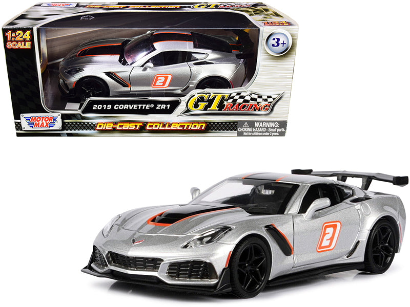 2019 Chevrolet Corvette ZR1 #2 Silver with Black and Orange Stripes "GT Racing" Series 1/24 Diecast Model Car