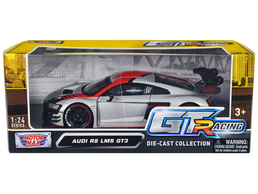 Audi R8 LMS GT3 Silver Metallic with Graphics "GT Racing" Series 1/24 Diecast Model Car