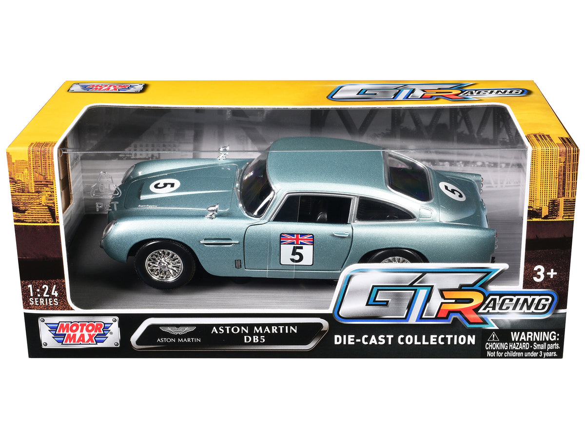 Aston Martin DB5 RHD (Right Hand Drive) #5 Light Blue Metallic "GT Racing" Series 1/24 Diecast Model Car