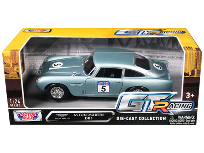 Aston Martin DB5 RHD (Right Hand Drive) #5 Light Blue Metallic "GT Racing" Series 1/24 Diecast Model Car