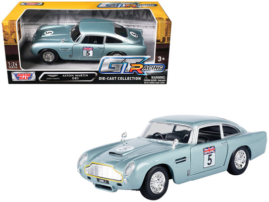Aston Martin DB5 RHD (Right Hand Drive) #5 Light Blue Metallic "GT Racing" Series 1/24 Diecast Model Car