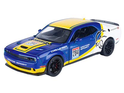 2018 Dodge Challenger SRT Hellcat Widebody #284 Blue Metallic and White with Yellow Graphics "GT Racing" Series 1/24 Diecast Model Car