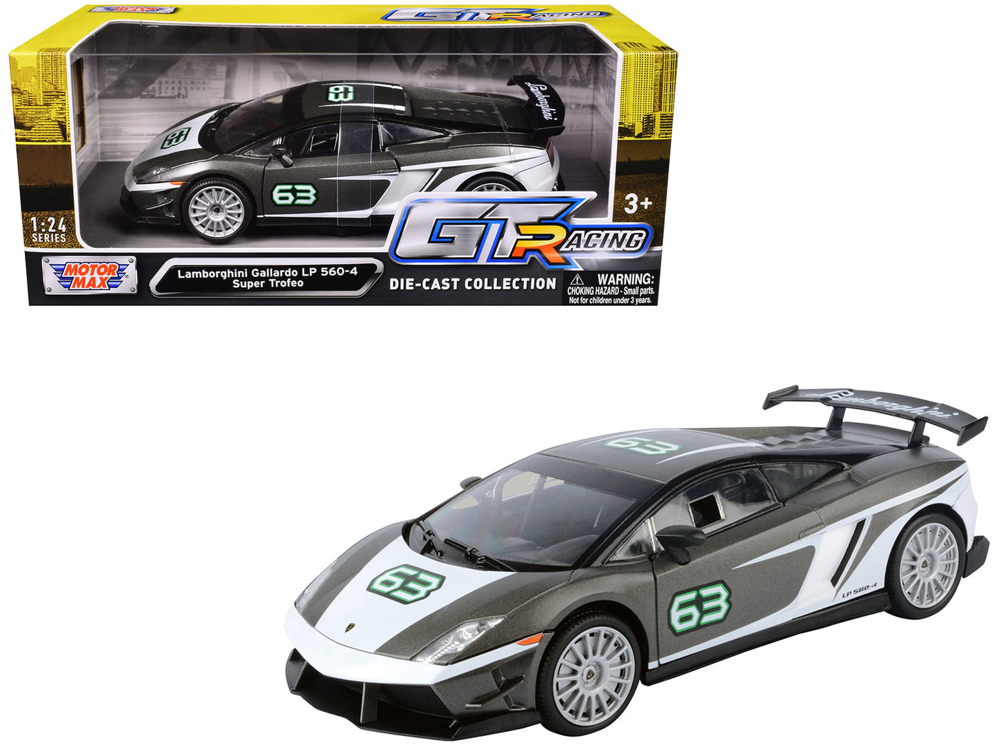 Lamborghini Gallardo LP 560-4 Super Trofeo #63 Gray Metallic and White "GT Racing" Series 1/24 Diecast Model Car