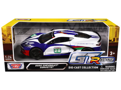 2020 Chevrolet Corvette #28 White with Blue Graphics "GT Racing" Series 1/24 Diecast Model Car