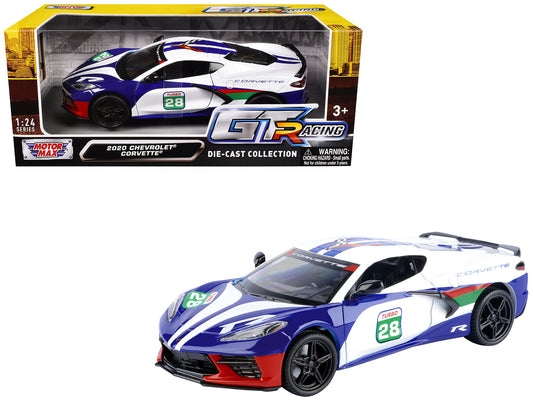2020 Chevrolet Corvette #28 White with Blue Graphics "GT Racing" Series 1/24 Diecast Model Car