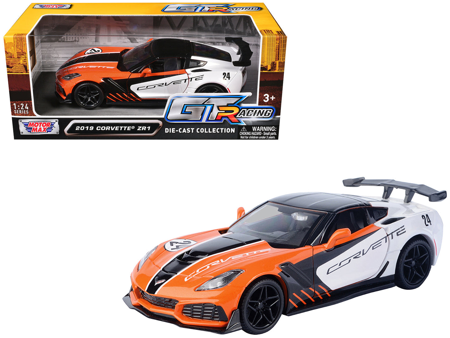 2019 Chevrolet Corvette ZR1 #24 Orange and White with Black Graphics "GT Racing" Series 1/24 Diecast Model Car