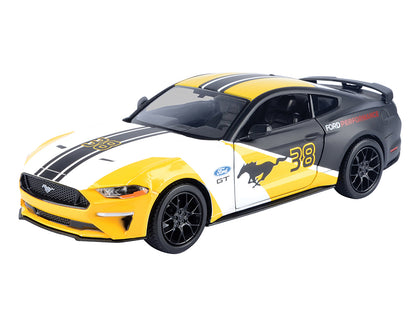 2018 Ford Mustang GT #38 White and Matt Black with Yellow Graphics "GT Racing" Series 1/24 Diecast Model Car