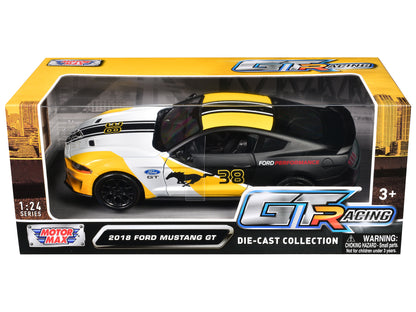 2018 Ford Mustang GT #38 White and Matt Black with Yellow Graphics "GT Racing" Series 1/24 Diecast Model Car
