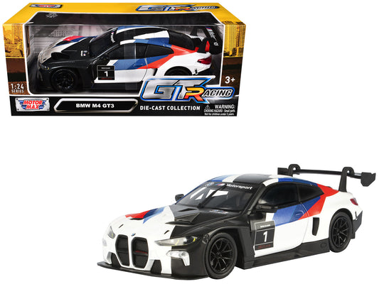 BMW M4 GT3 #1 White with Black Blue and Red Graphics "GT Racing" Series 1/24 Diecast Model Car