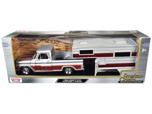 1966 Chevrolet C10 Fleetside Pickup Truck Silver Metallic with Brown Sides with Camper Shell "American Classics" Series 1/24 Diecast Model Car