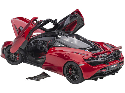 Mclaren 720S Memphis Red Metallic with Black Top and Carbon Accents 1/18 Model Car