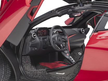 Mclaren 720S Memphis Red Metallic with Black Top and Carbon Accents 1/18 Model Car