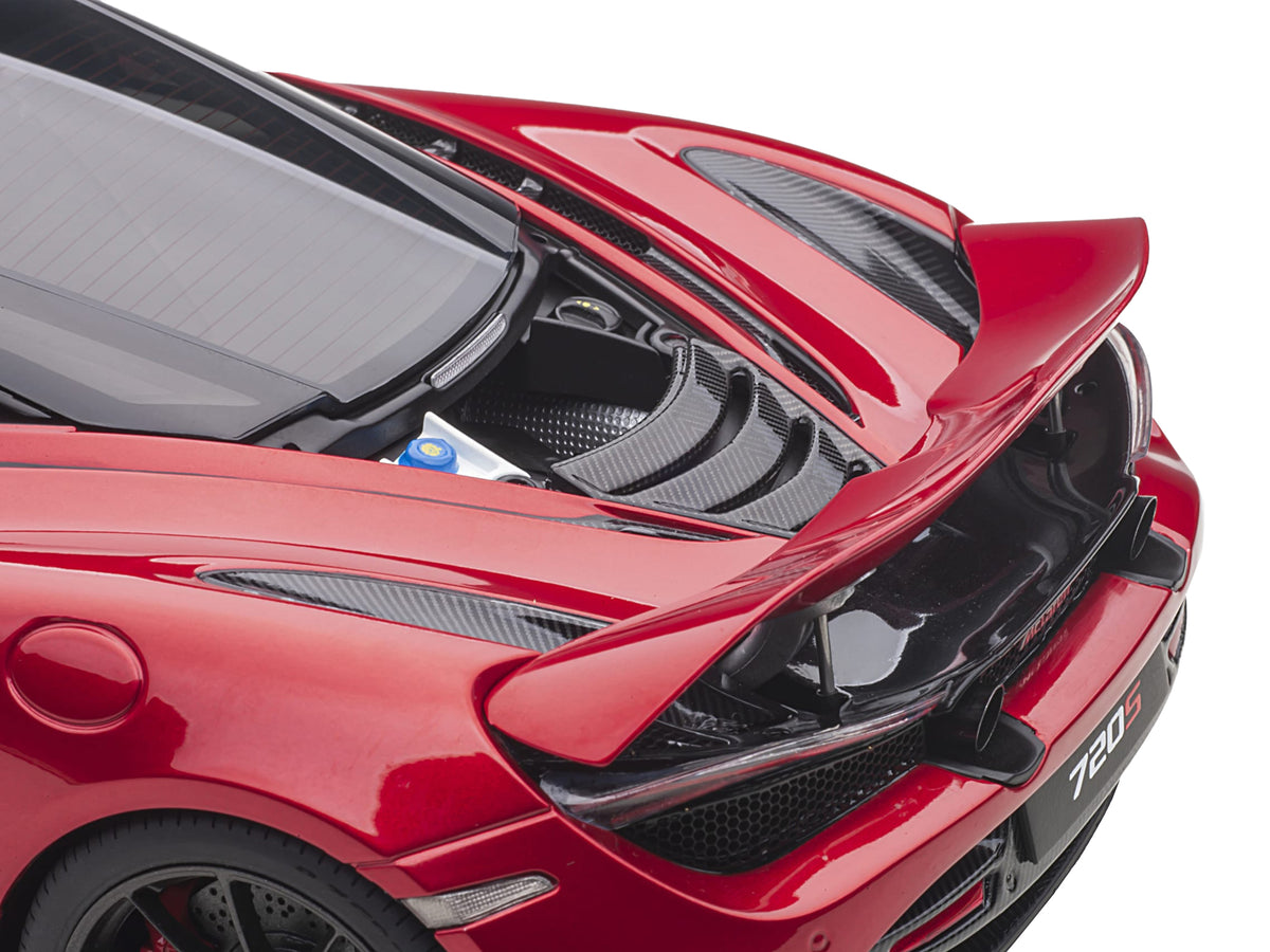 Mclaren 720S Memphis Red Metallic with Black Top and Carbon Accents 1/18 Model Car
