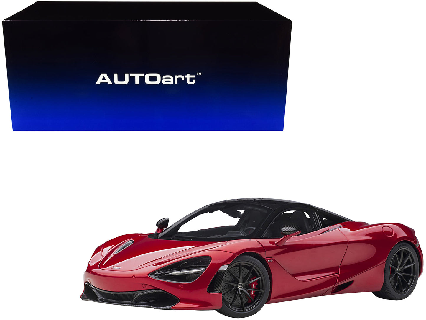 Mclaren 720S Memphis Red Metallic with Black Top and Carbon Accents 1/18 Model Car