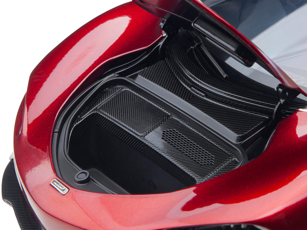 McLaren Speedtail Volcano Red Metallic with Black Top and Suitcase Accessories 1/18 Model Car