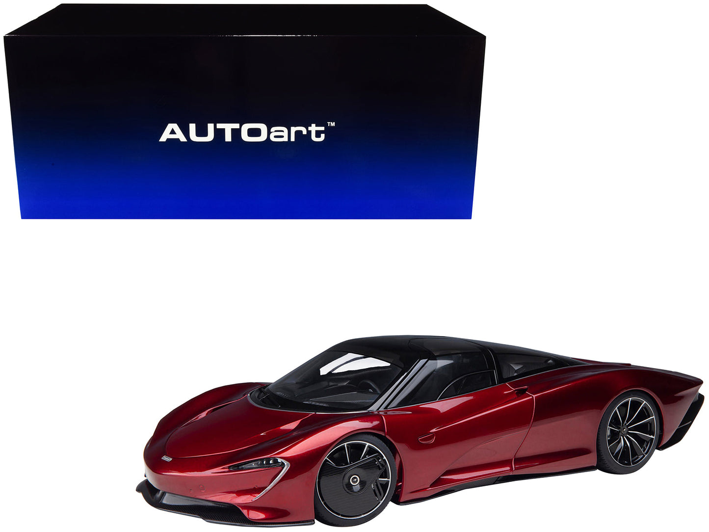 McLaren Speedtail Volcano Red Metallic with Black Top and Suitcase Accessories 1/18 Model Car