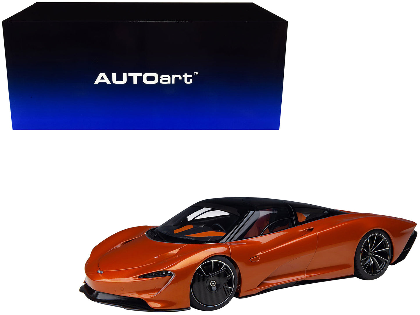 McLaren Speedtail Volcano Orange Metallic with Black Top and Suitcase Accessories 1/18 Model Car