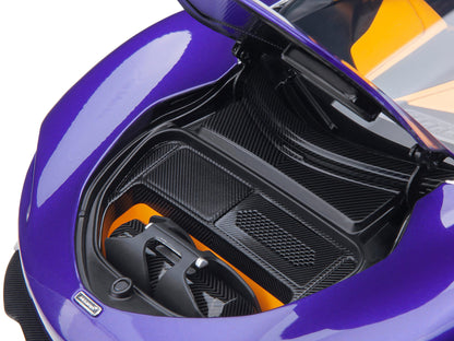 McLaren Speedtail Lantana Purple Metallic with Black Top and Yellow Interior and Suitcase Accessories  1/18 Model Car