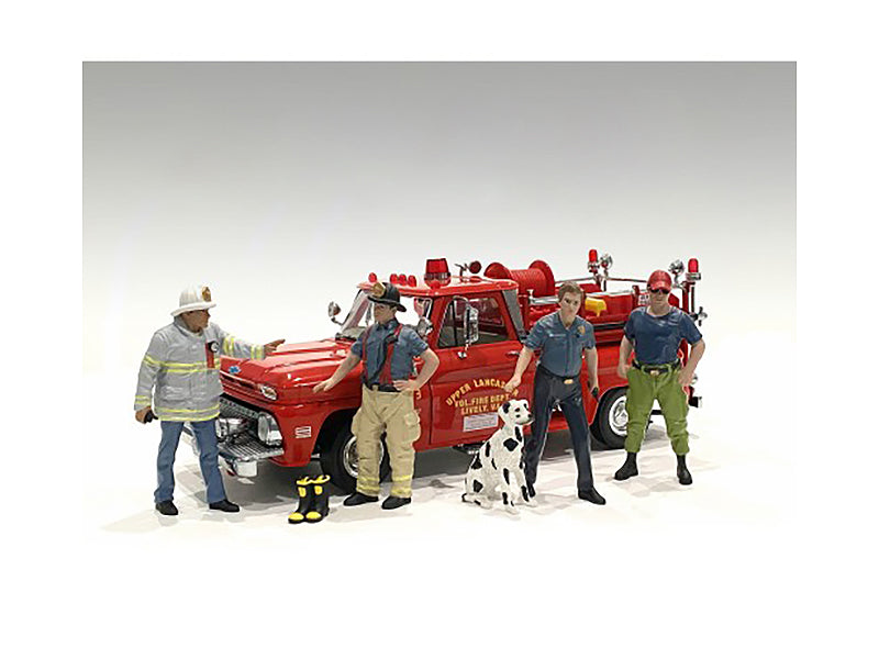 "Firefighters" 6 piece Figure Set (4 Males 1 Dog 1 Accessory) for 1/18 Scale Models