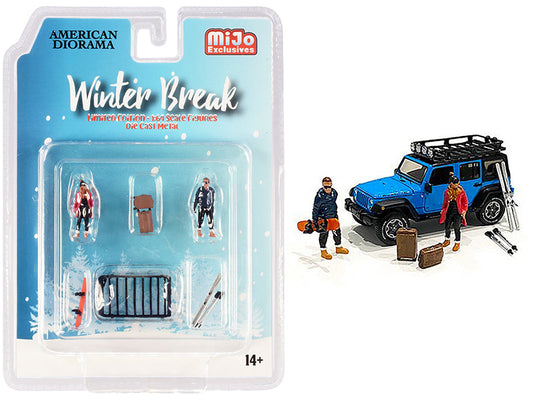 "Winter Break" Diecast Set of 6 pieces (2 Figurines and 4 Accessories) for 1/64 Scale Models