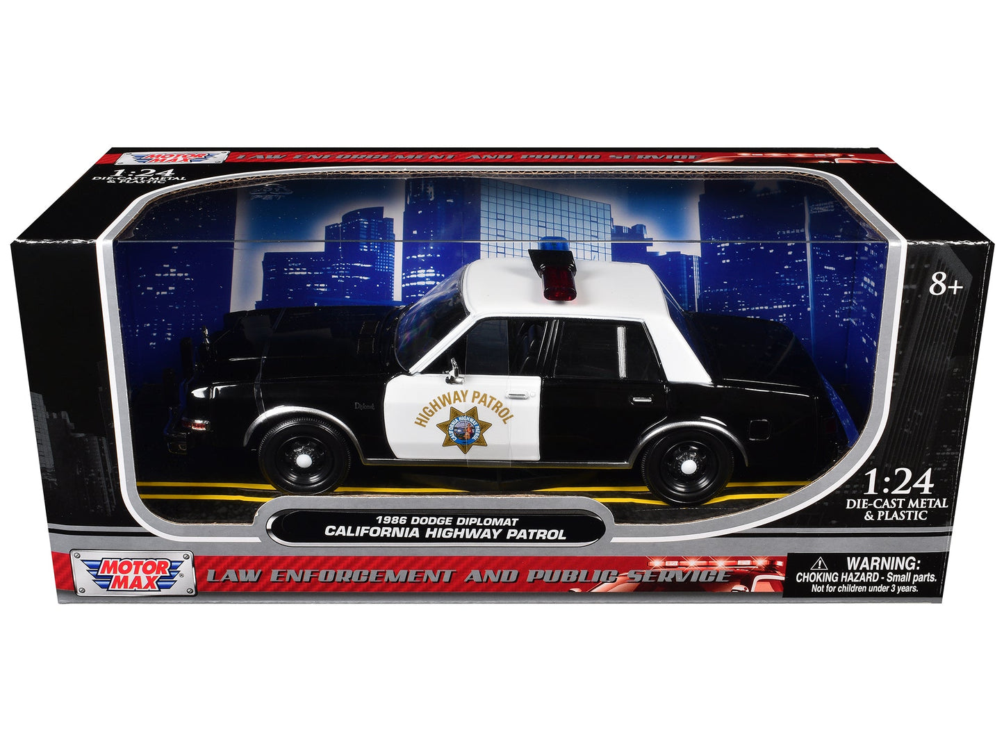 1986 Dodge Diplomat Police Car "California Highway Patrol" Black and White "Law Enforcement and Public Service" Series 1/24 Diecast Model Car