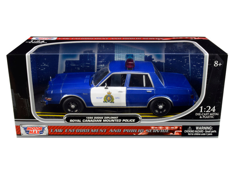 1986 Dodge Diplomat "Royal Canadian Mounted Police" Metallic Blue and White 1/24 Diecast Model Car