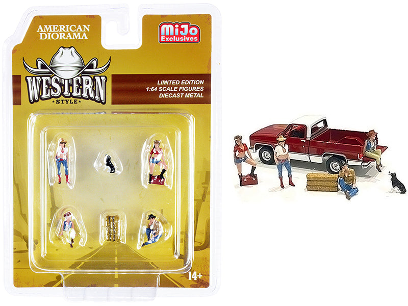 "Western Style" 6 piece Diecast Set (4 Figurines and 2 Accessories) for 1/64 Scale Models