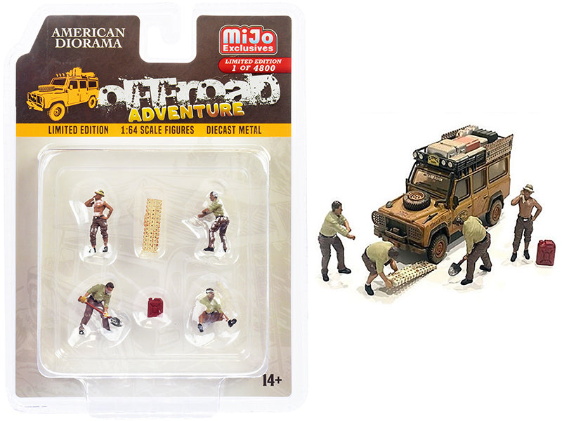 "Off-Road Adventure" 6 piece Diecast Set (4 Male Figurines and 2 Accessories) Limited Edition to 4800 pieces Worldwide for 1/64 Scale Models