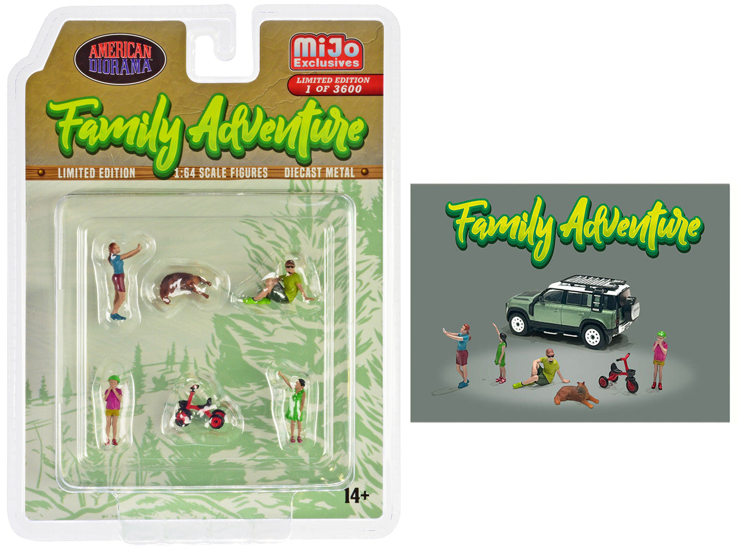 "Family Adventure" 6 piece Diecast Figure Set (4 Figures 1 Dog 1 Tricycle) Limited Edition to 3600 pieces Worldwide 1/64 Scale Models