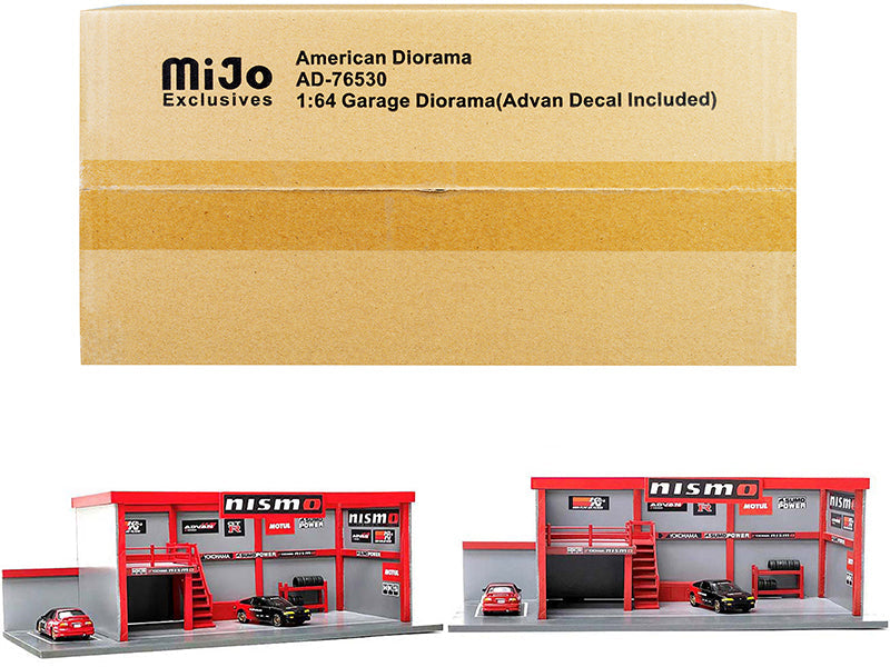 "Garage Diorama Advan" Diorama with Decals for 1/64 Scale Models