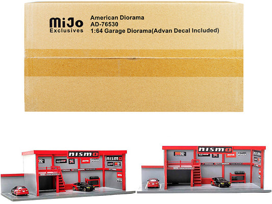 "Garage Diorama Advan" Diorama with Decals for 1/64 Scale Models