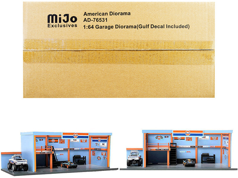 "Garage Diorama Gulf Oil" Diorama with Decals for 1/64 Scale Models