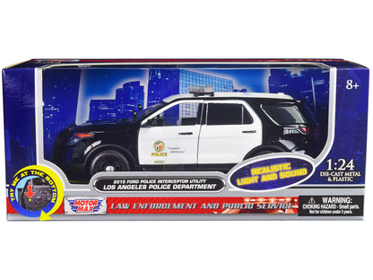 2015 Ford Police Interceptor Utility Black and White "Los Angeles Police Department (LAPD)" with Flashing Light Bar and Front and Rear Lights and Sounds 1/24 Diecast Model Car