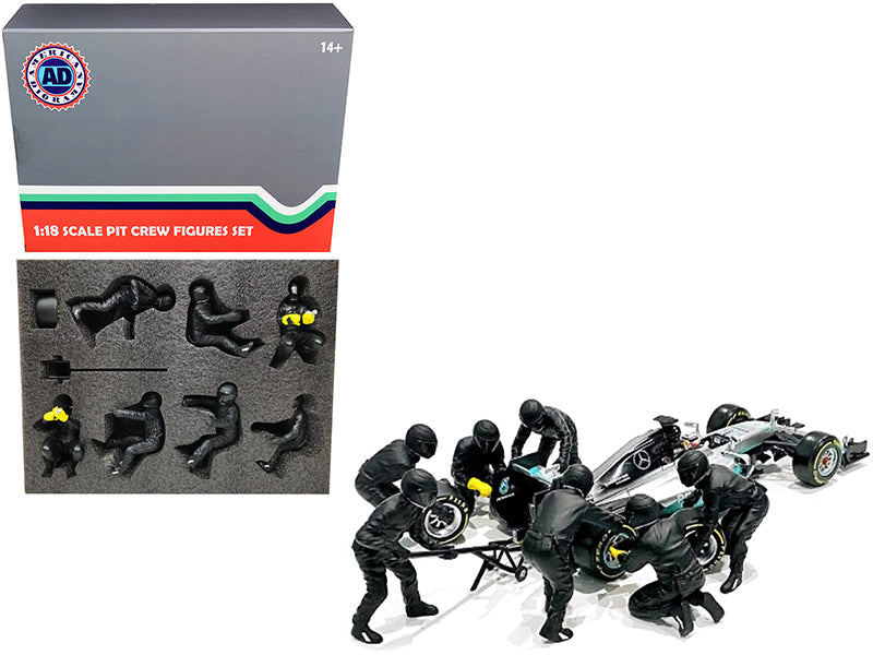 Formula One F1 Pit Crew 7 Figurine Set Team Black Release II for 1/18 Scale Models