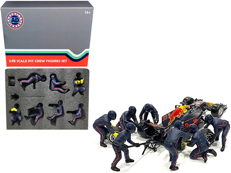 Formula One F1 Pit Crew 7 Figurine Set Team Blue Release II for 1/18 Scale Models