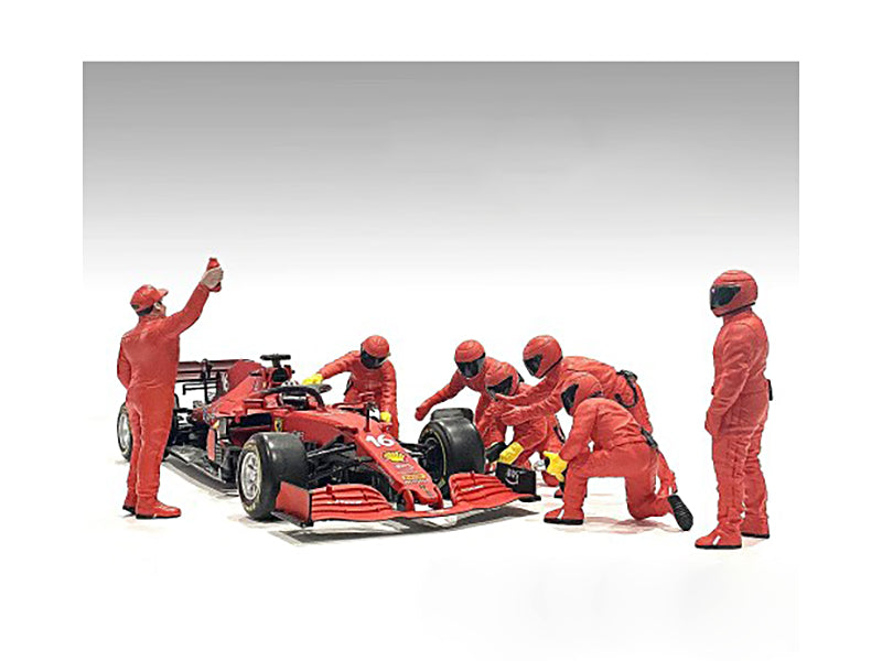 Formula One F1 Pit Crew 7 Figure Set Team Red Release III for 1/18 Scale Models