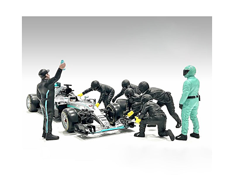 Formula One F1 Pit Crew 7 Figure Set Team Black Release III for 1/18 Scale Models