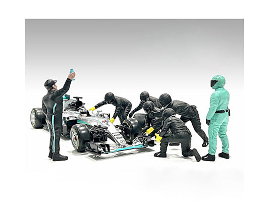 Formula One F1 Pit Crew 7 Figure Set Team Black Release III for 1/18 Scale Models