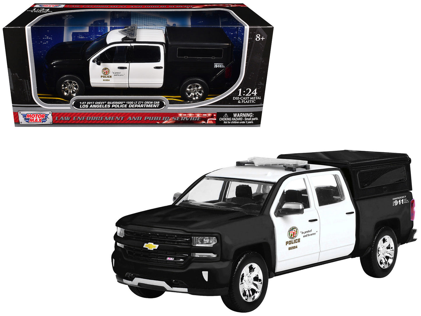 2017 Chevrolet Silverado 1500 LT Z71 Crew Cab Pickup Truck "Los Angeles Police Department" Black and White "Law Enforcement and Public Service" Series 1/27 Diecast Model Car